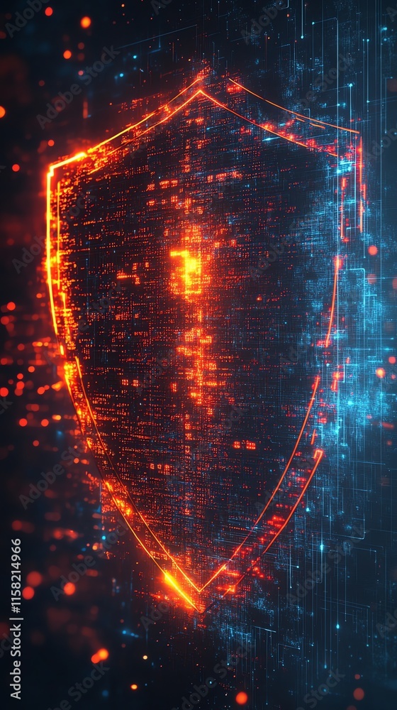 Leinwandbilder a glowing digital shield symbolizing security and protection in a tech environment.