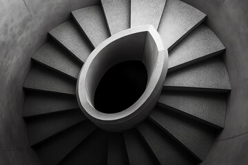 A spiral staircase with a unique, eye-shaped design leading into darkness.