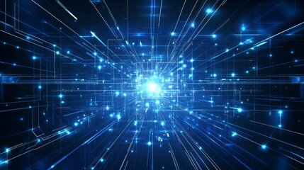 Abstract digital data flow with glowing particles.