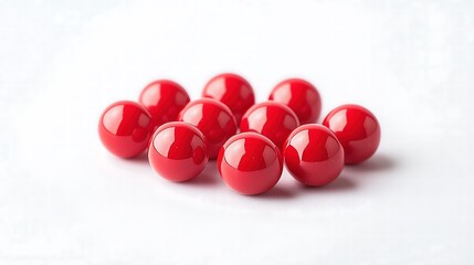 Cherry tomato-colored product displayed with soft natural reflections, clear background for commercial purposes, ample copy space for text, balanced composition,