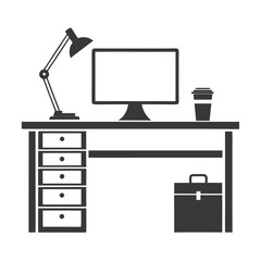 Minimalist Office Desk Setup silhouette Vector Design.