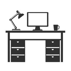 Minimalist Office Desk Setup silhouette Vector Design.