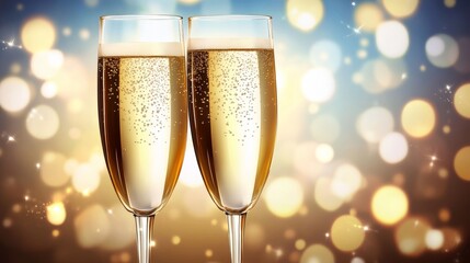 Celebration with sparkling wine in elegant glasses