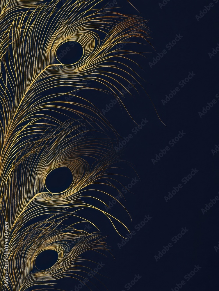 Aufkleber elegant line art depicting peacock feathers with ample copy space for creative mock up designs. gene