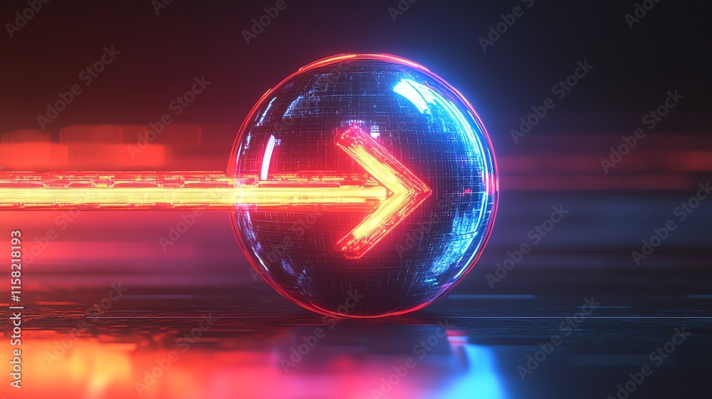 Aufkleber A glowing orb with an arrow, symbolizing direction and movement in a digital space.