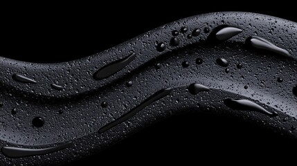 Smooth Black Surface with Water Droplets and Glimmering Highlights