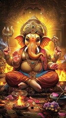 Fototapeta premium A tranquil representation of Ganesha in meditation.