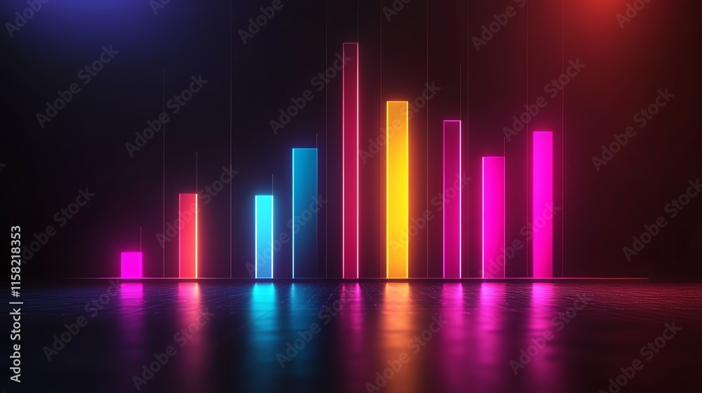 Poster A vibrant bar graph illuminated in neon colors, representing data visualization.