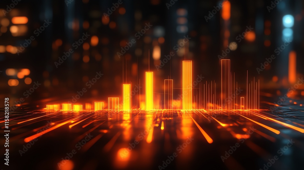 Aufkleber Abstract visualization of data with glowing orange bars and lines representing information flow.