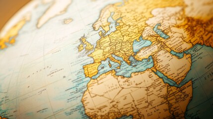 Fototapeta premium Detailed view of a globe highlighting Europe.