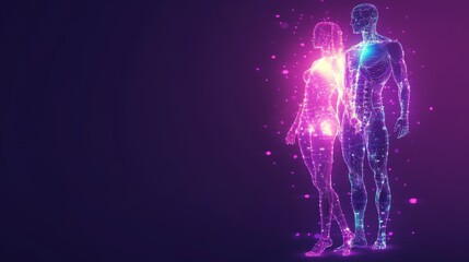 Digital art of glowing human figures together.