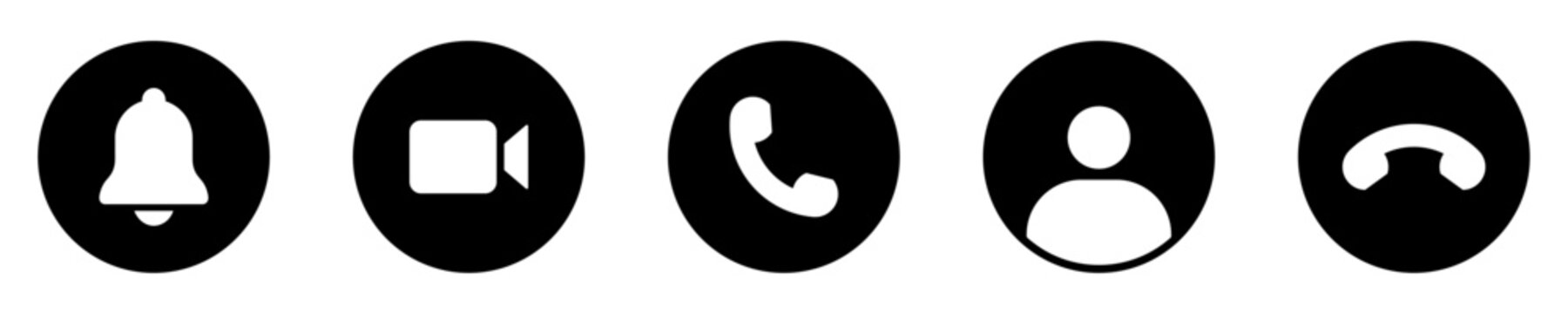 Collection of buttons for the phone call user. Video communication buttons. Avatar, video call, handset, notification and mute buttons. Interface buttons for mobile connection. Vector illustration.