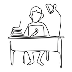Secretary On Computer Office Graphic Design Line Art Vector Decoration