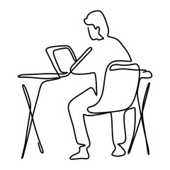 Secretary On Computer Office Graphic Design Line Art Vector Decoration