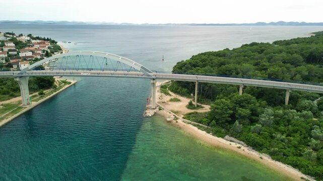 Zdrelac Bridge aerial view in Ugljan Island, Croatia