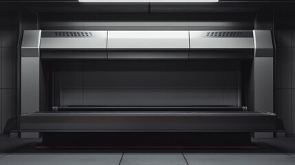 Obraz premium Futuristic workspace with sleek metallic surfaces.