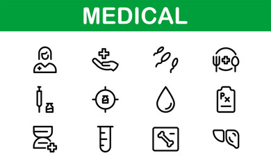 Fototapeta premium Premium Medical Icons. Perfect Vector Designs for Healthcare, Hospitals, Medicine, and Health Apps in Outline and Flat Styles.