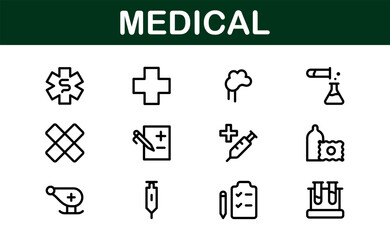 Premium Medical Icons. Perfect Vector Designs for Healthcare, Hospitals, Medicine, and Health Apps in Outline and Flat Styles.