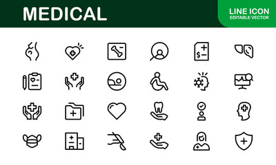 Premium Medical Icons. Perfect Vector Designs for Healthcare, Hospitals, Medicine, and Health Apps in Outline and Flat Styles.