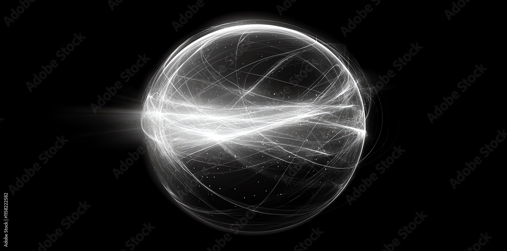 Aufkleber a glowing sphere with intricate light patterns on a black background, suggesting energy or motion.