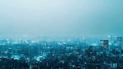 Obraz premium Mist-covered city skyline at twilight.