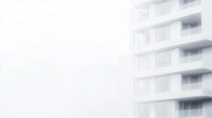 Modern building shrouded in misty atmosphere.