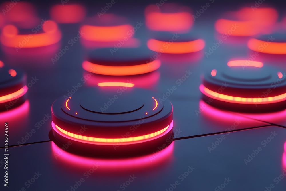 Aufkleber a close-up of glowing circular devices on a surface, suggesting a high-tech environment.