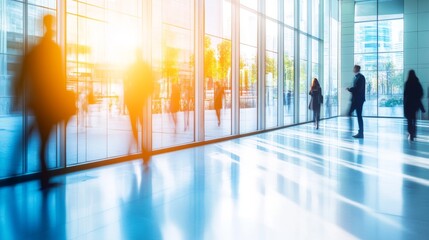 Modern office with people and sunlight.