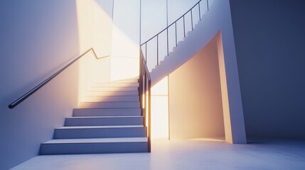 Fototapeta premium Modern staircase with sunlight streaming through.