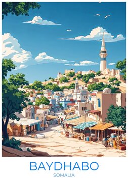 Baydhabo Somalia Travel Poster Flat Illustration Print Decor Gift Canvas Wall Art Gift