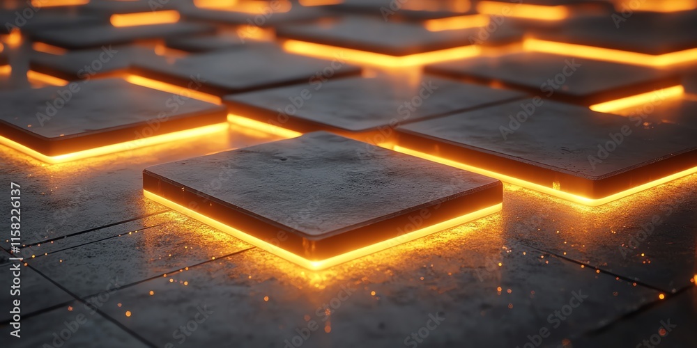 Poster A futuristic floor design with glowing edges, creating a high-tech ambiance.