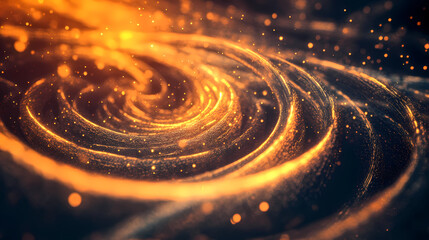 Cosmic Vortex of Energy: A mesmerizing abstract swirl of golden light, sparks, and dust creates a captivating cosmic vortex, evoking a sense of power, energy, and cosmic wonder.  