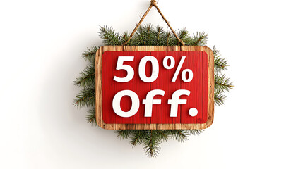 50% off sale sign with festive greenery, perfect for holiday promotions