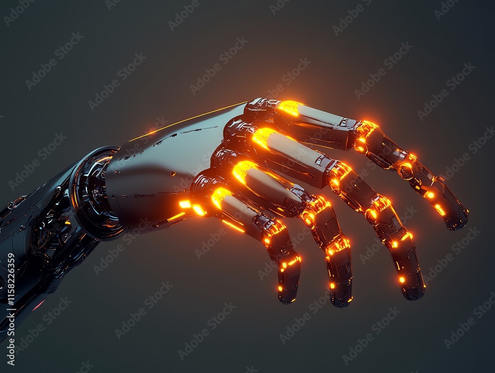 Poster A futuristic robotic hand with glowing elements, showcasing advanced technology.