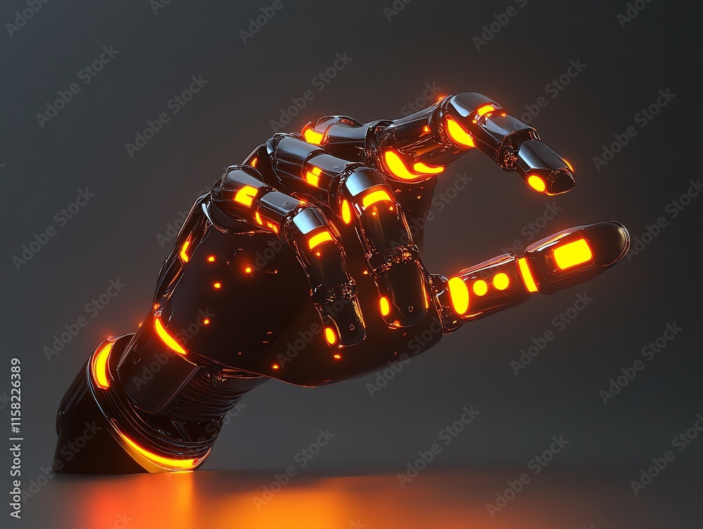 Aufkleber a futuristic robotic hand with glowing elements, showcasing advanced technology and design.