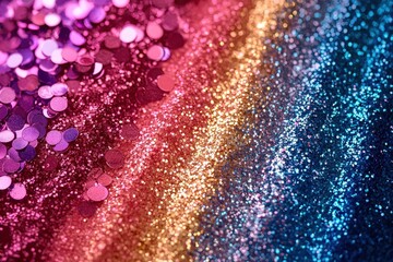 A vibrant mix of colorful glitter and confetti scattered across a bright gradient background, perfect for New Year's Eve posters, party invites, or pop art themes..