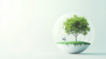 Tree inside a glass sphere representing nature.