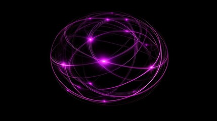Futuristic Glowing Sphere with Digital Network Connections on Black Background