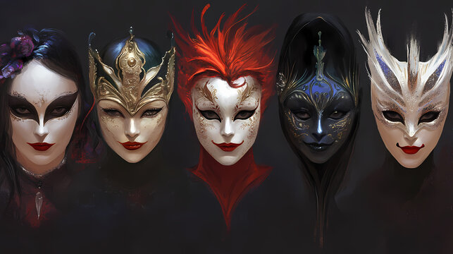 Venetian masks: elegance and mystery. Obfuscate. Illustration