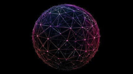 Futuristic Glowing Sphere with Digital Network Connections on Black Background