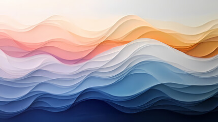 Abstract Paper Waves: A calming and ethereal abstract background with soft, layered waves in shades of blue, pink, and orange. Perfect for minimalist designs and presentations.