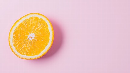 Close-up of a sliced orange with vibrant colors and juicy texture, placed against a trendy pastel...