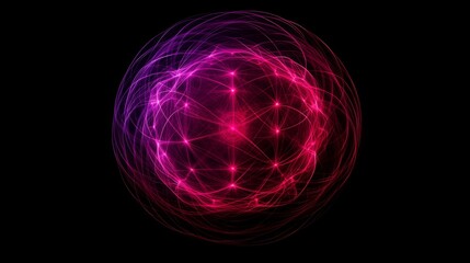 Futuristic Glowing Sphere with Digital Network Connections on Black Background