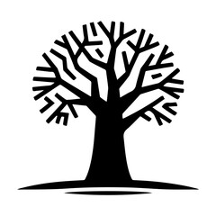 A Monochrome Vector Icon of a Baobab Tree with Unique Silhouette and Exotic Organic Details