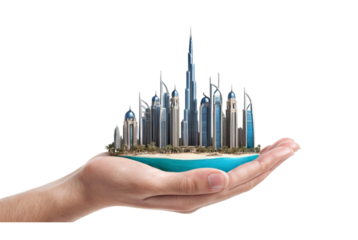  Dubai city on hand 3d concept PNG