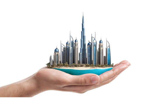  Dubai city on hand 3d concept PNG