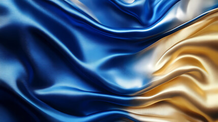 Fototapeta premium Abstract Blue and Gold Silk Drape: A captivating blend of blue and gold silk, flowing gracefully in a smooth, luxurious drape.