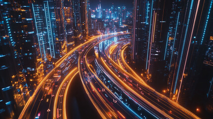 Fototapeta premium Smart Innovation city with connection cyber security network reciprocity over the night cityscape future wireless digital city and social media networking systems that connects people in the city