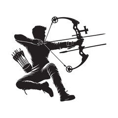 Fototapeta premium Archery Silhouette Vector Illustration, Solid White Background.