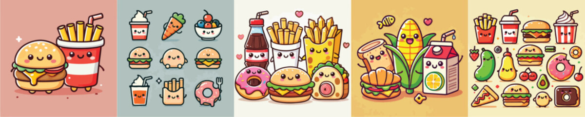 Vector set of ready-to-eat food